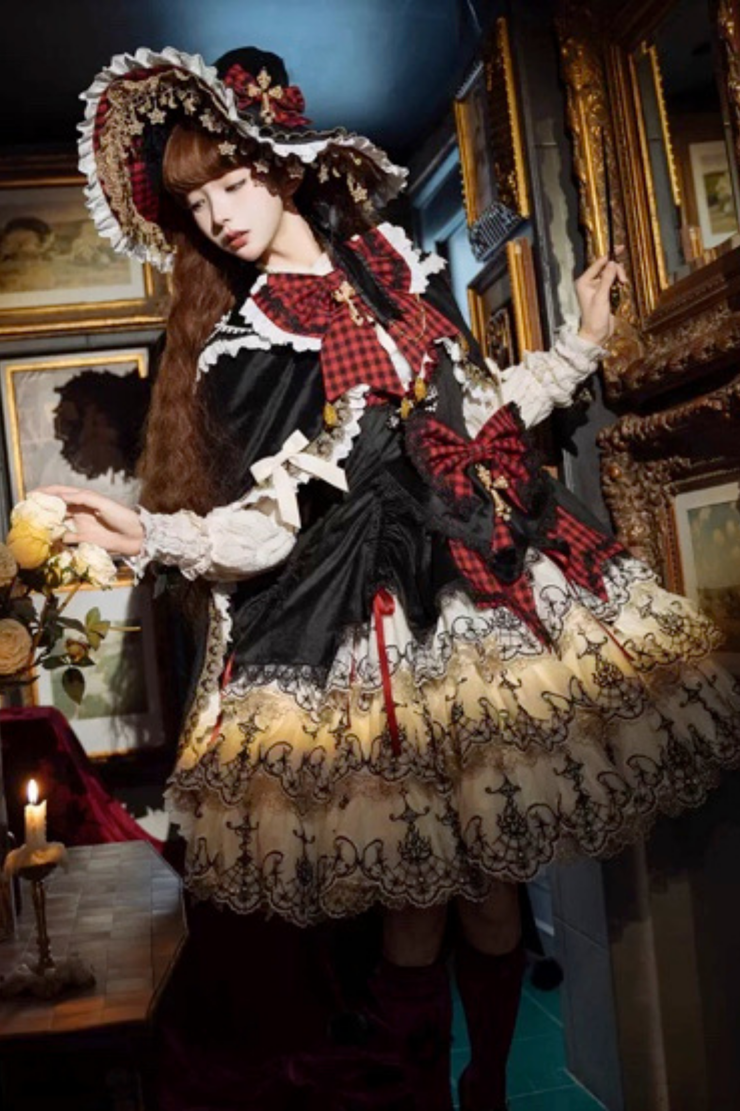 [Pre-order] Element Lolita Jumper Skirt + Inner Top + Cape + Big Ribbon + Hat