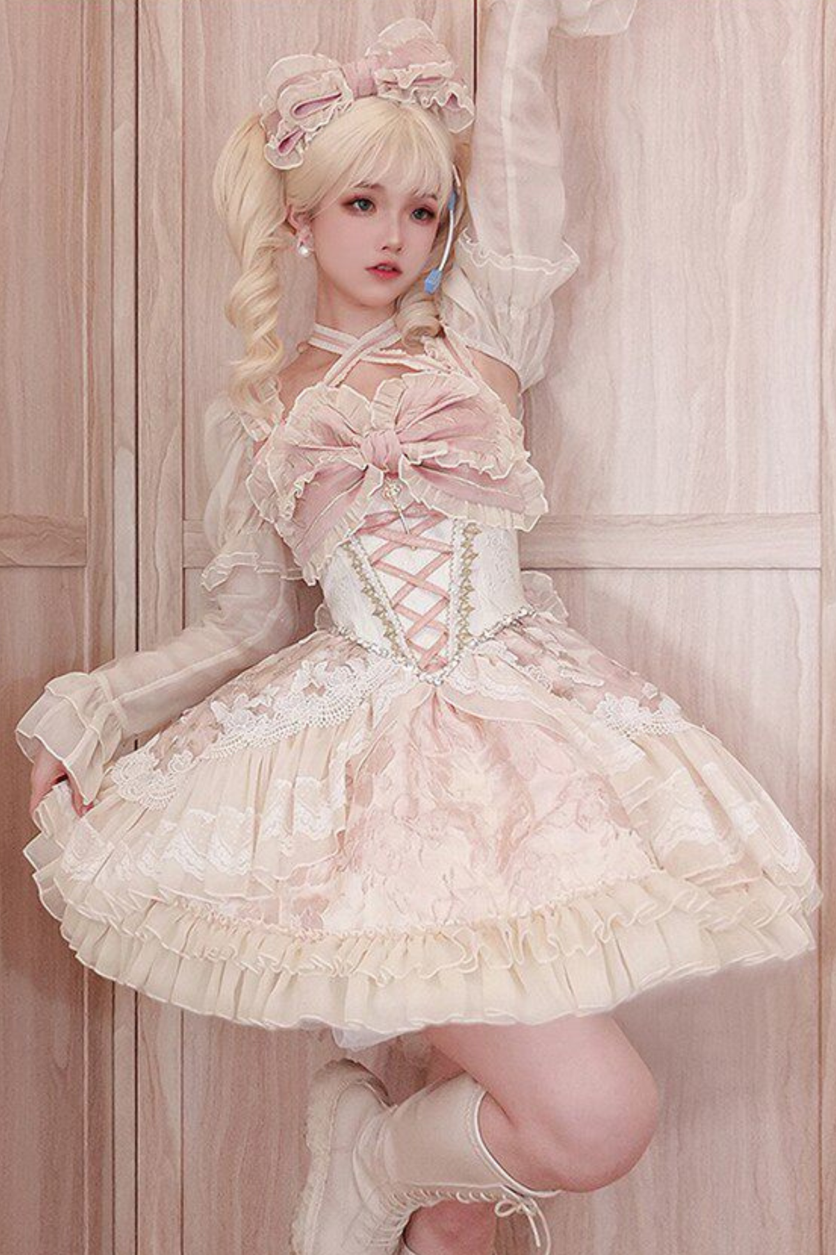 Sweet Baroque Lolita Dress + Veil + Ribbon + Headband + Tail + Sleeves