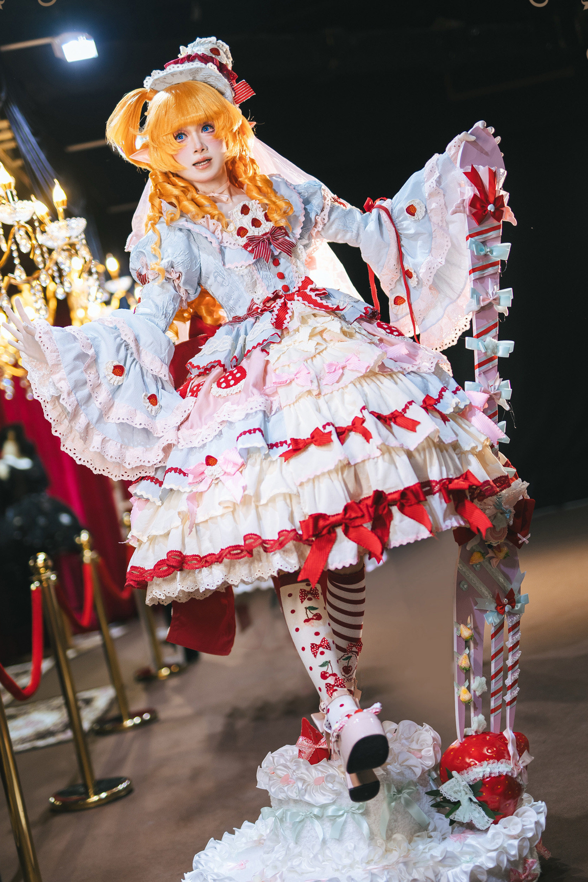 Strawberry Fantasy Lolita Dress + Jumper Skirt + Ribbon + Sleeves + Bonnet