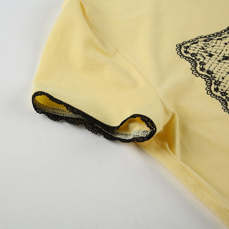 Retro Lace Round Neck Tee