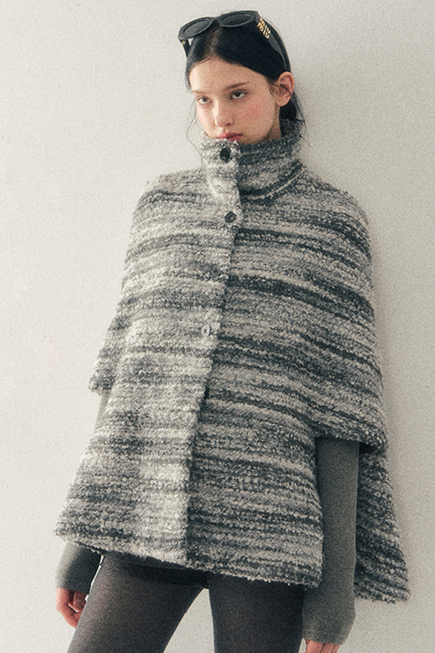French Striped Wool Turtleneck Coat