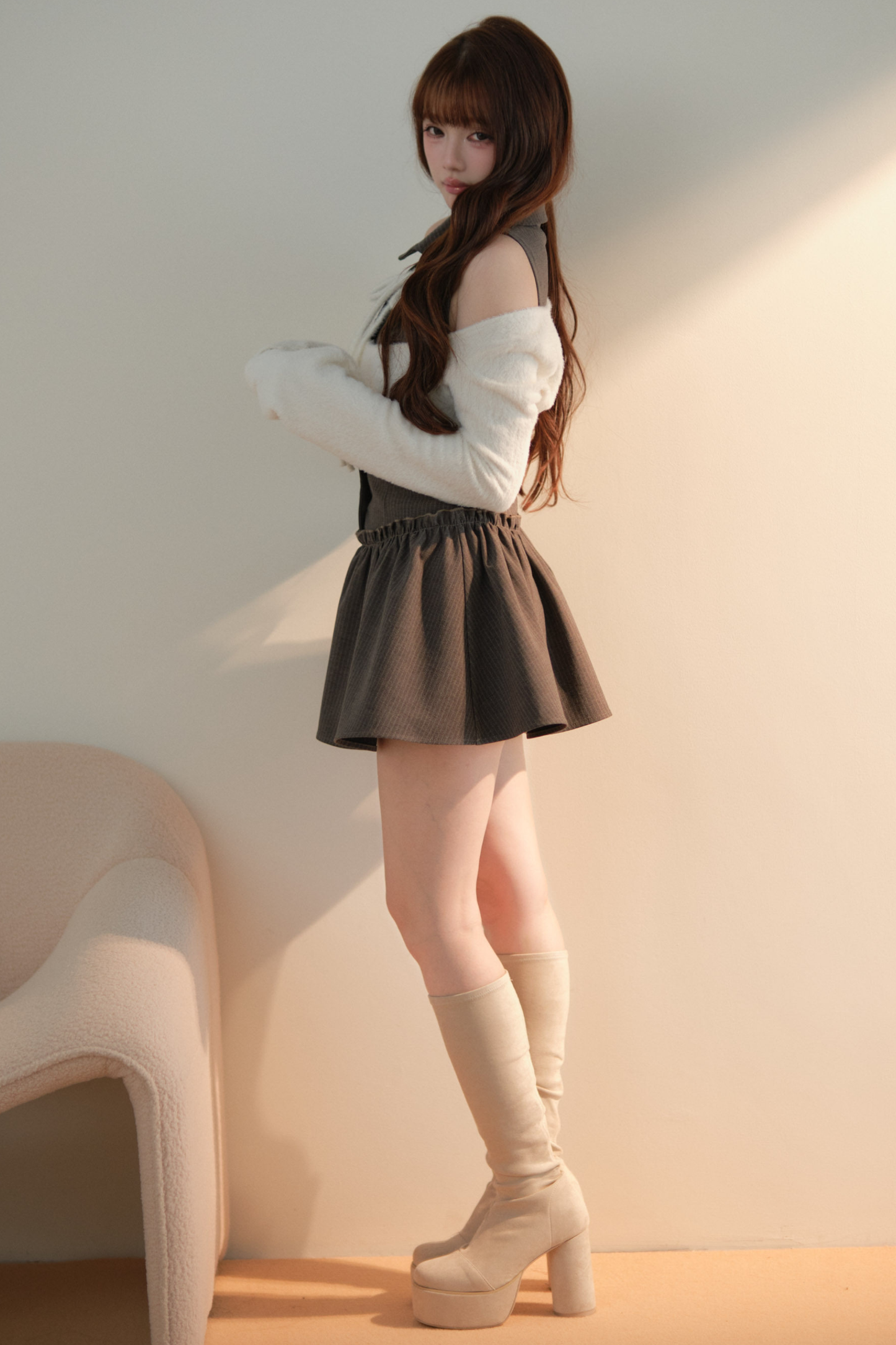 Sweet Off-Shoulder Faux Two-Piece Dress