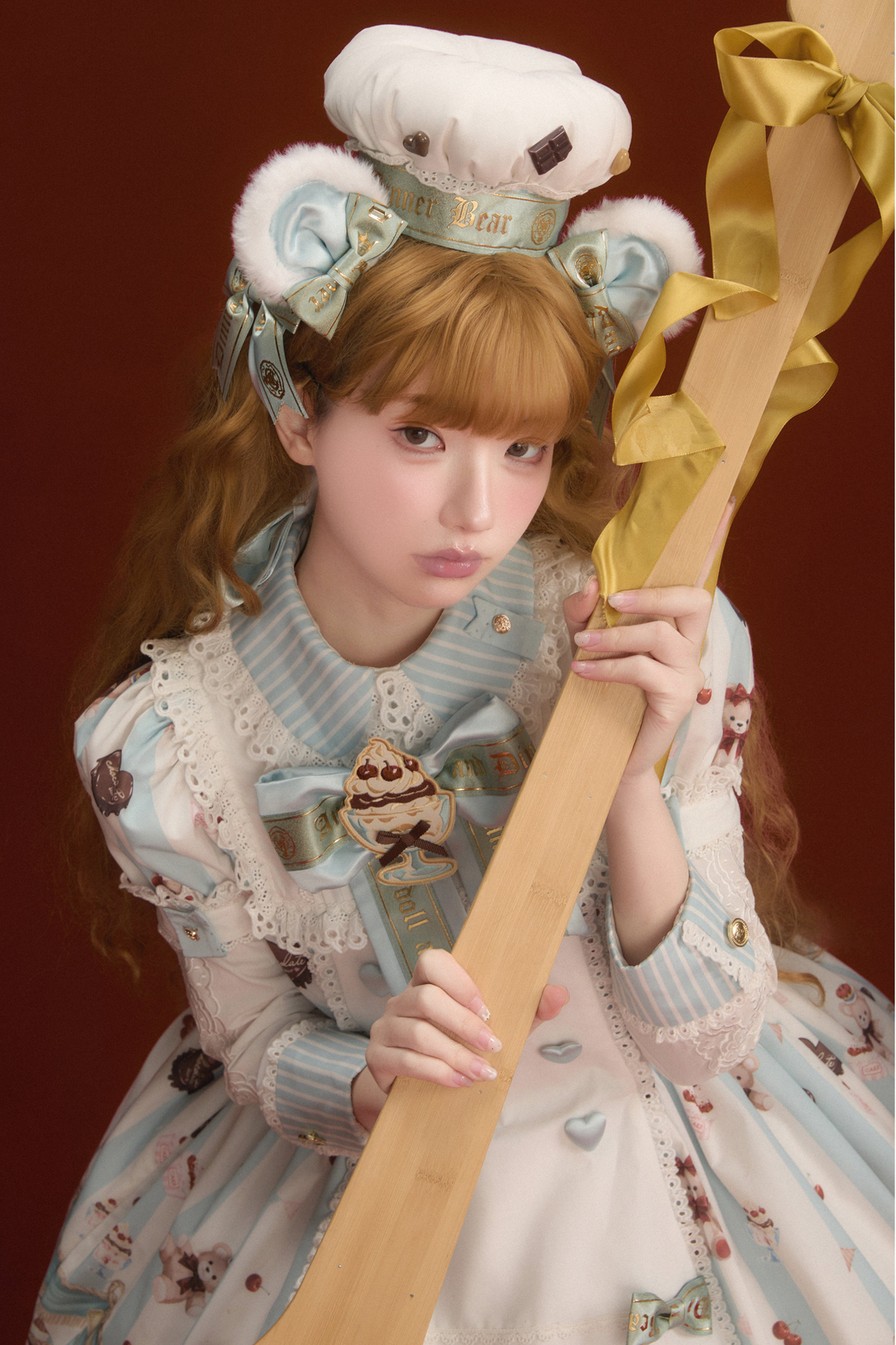 Antique Bear Chef Lolita Dress + Apron + Sleeves + Headband + Brooch + Hair Clip + Hat