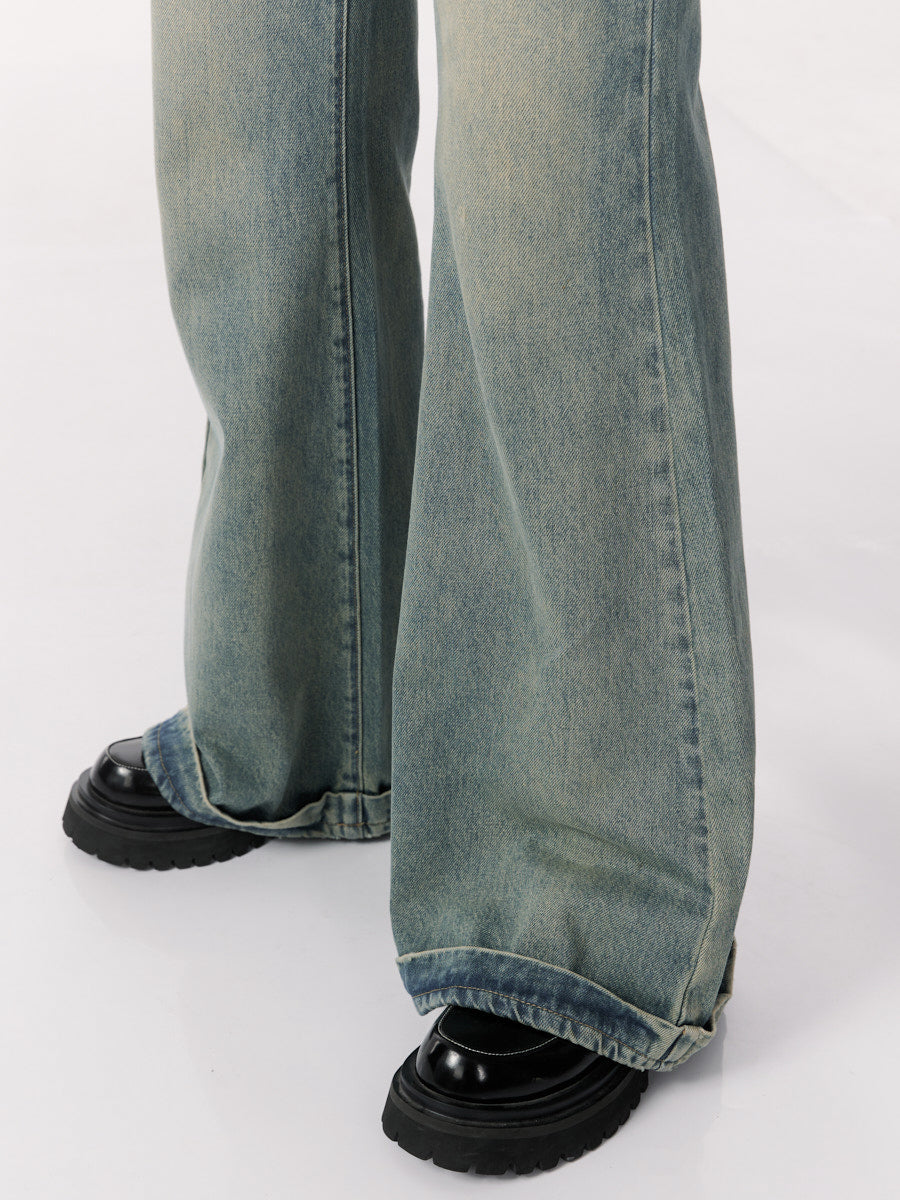 Retro Washed Straight Wide-leg Jeans