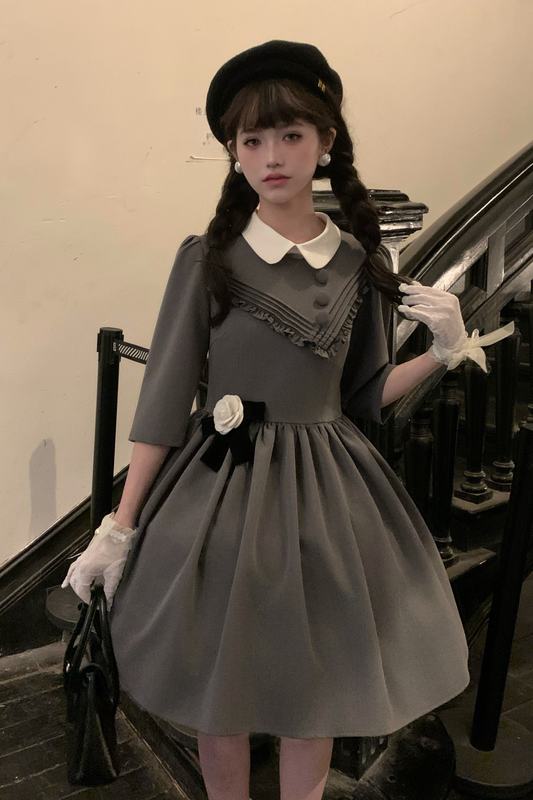 Retro Preppy Mid-Sleeve Lolita Dress