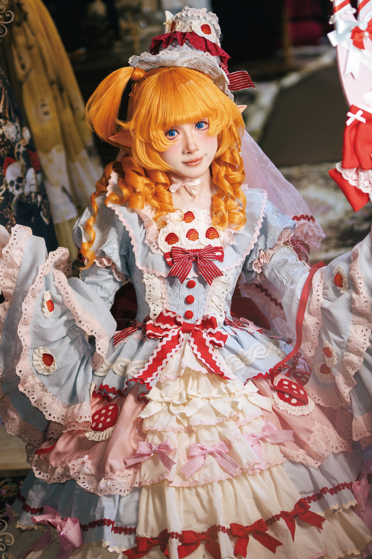 Strawberry Fantasy Lolita Dress + Jumper Skirt + Ribbon + Sleeves + Bonnet