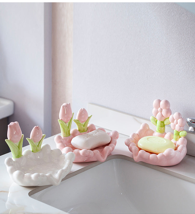 Cute flower ceramic soap box