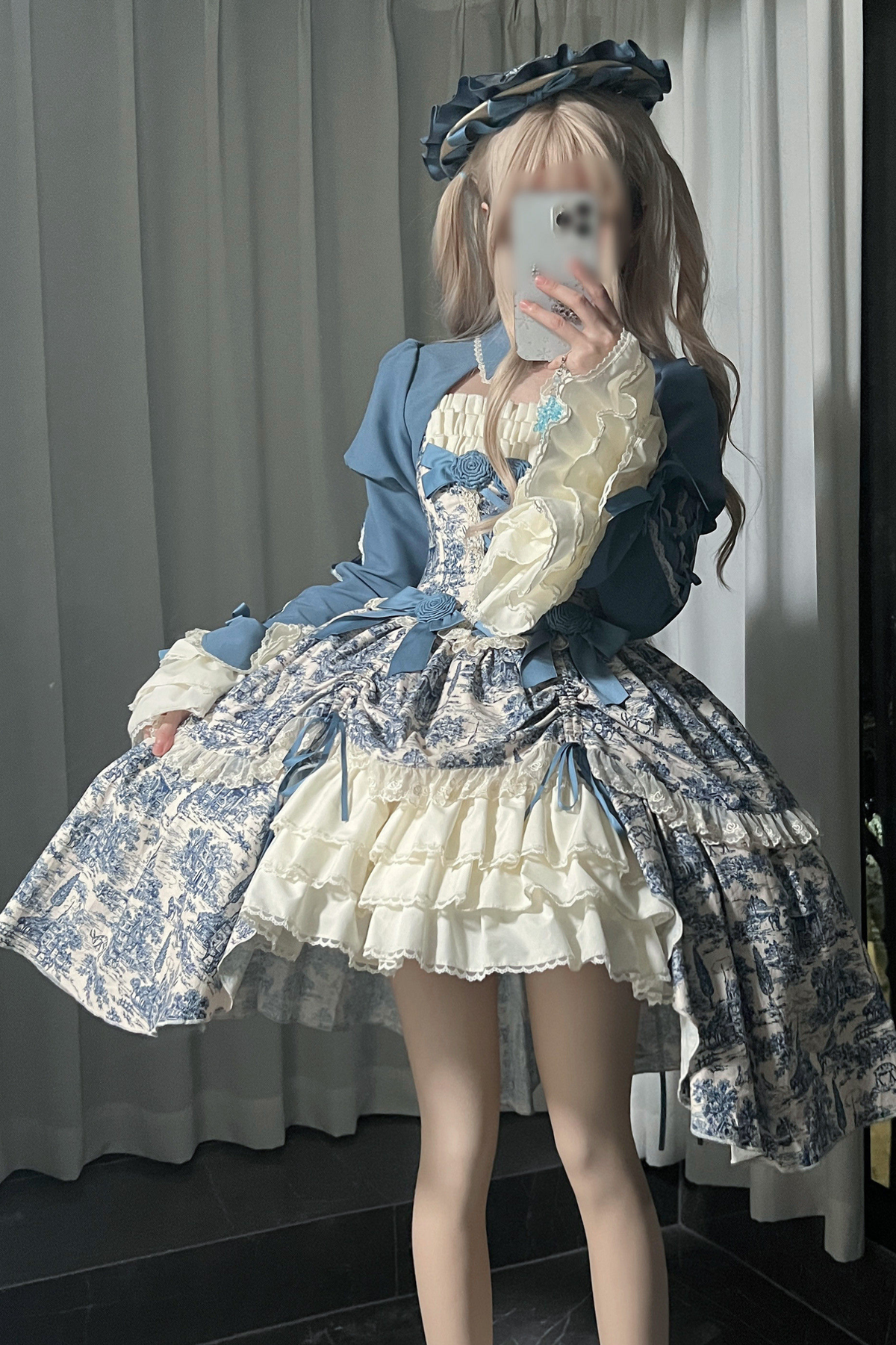 [Pre-order] Elegant Asian Lolita Jumper Skirt + Top + Flat Cap