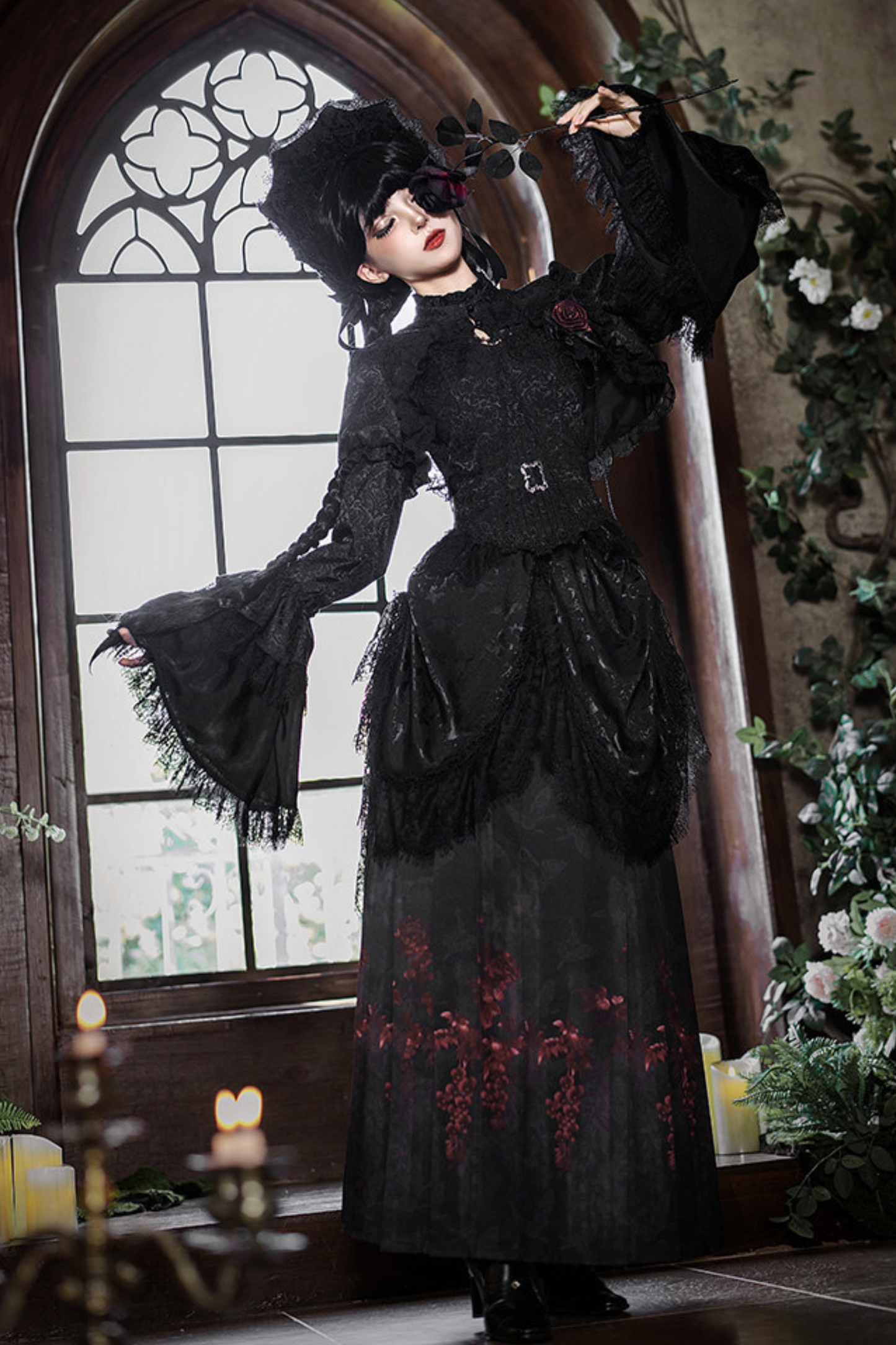Gothic Corset Tops + Short Coat + Horse + Curtain + Skirt + Flower + Bonnet