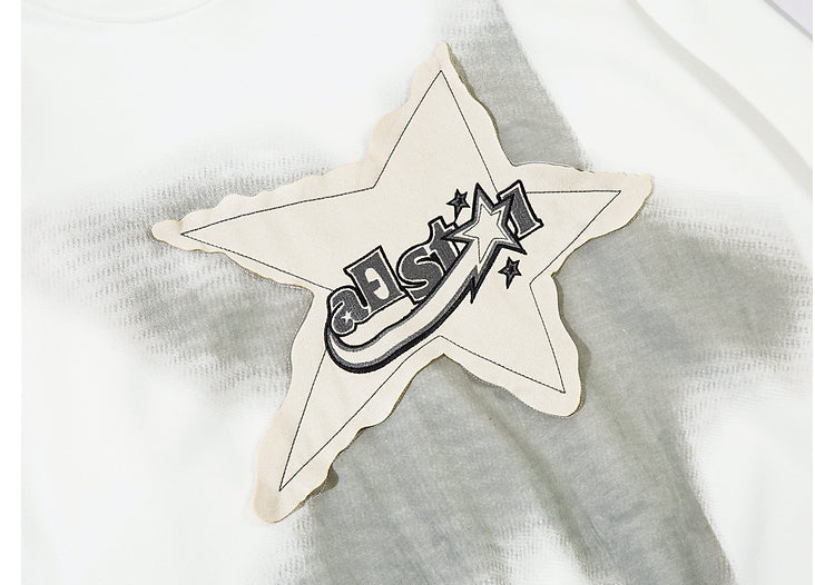 Y2K Grunge Star Patch Velvet Hooded Sweatshirt