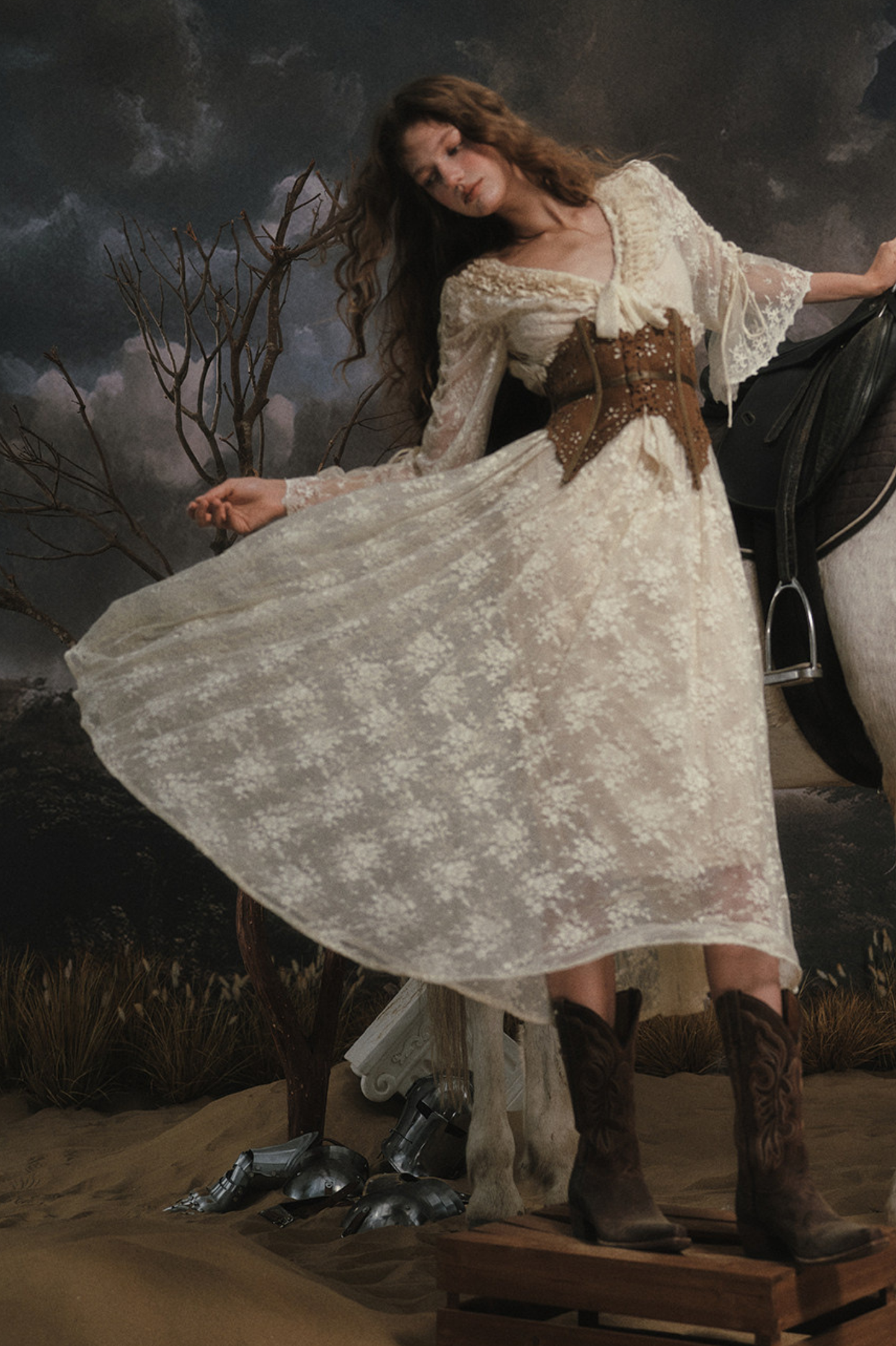 Western Lace Long Dress + Corset