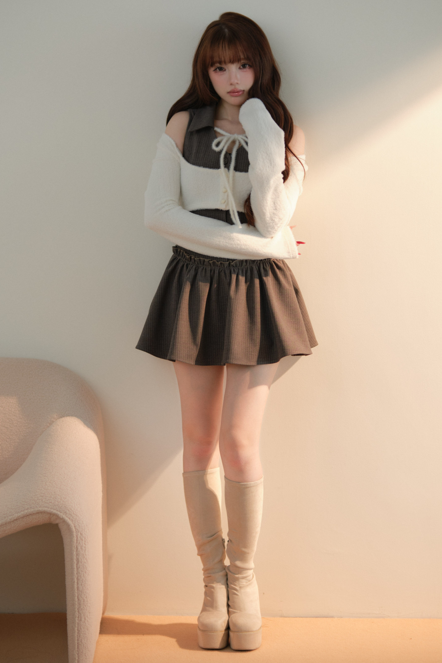 Sweet Off-Shoulder Faux Two-Piece Dress