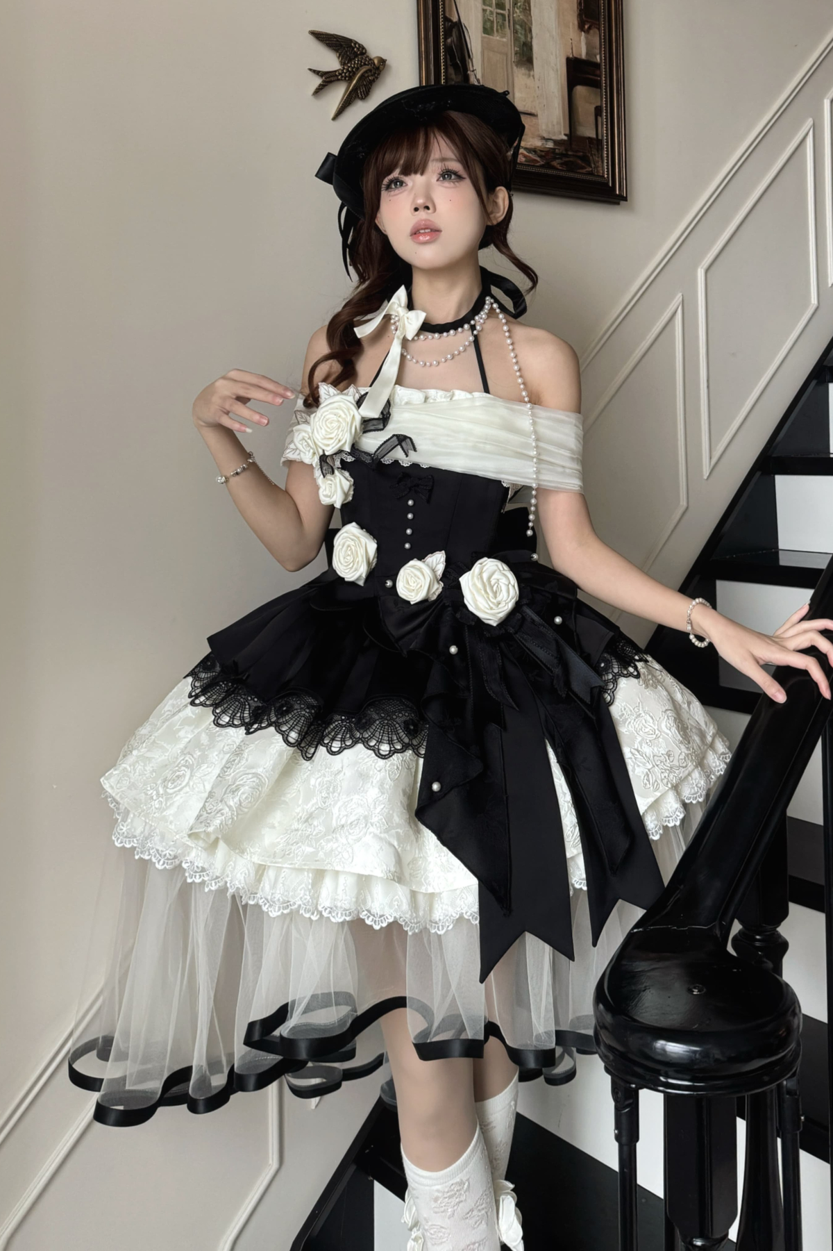 Night Venus Lolita Halterneck Top + Flare Skirt + Tight Skirt + Overlay Skirt + Hat + Tail
