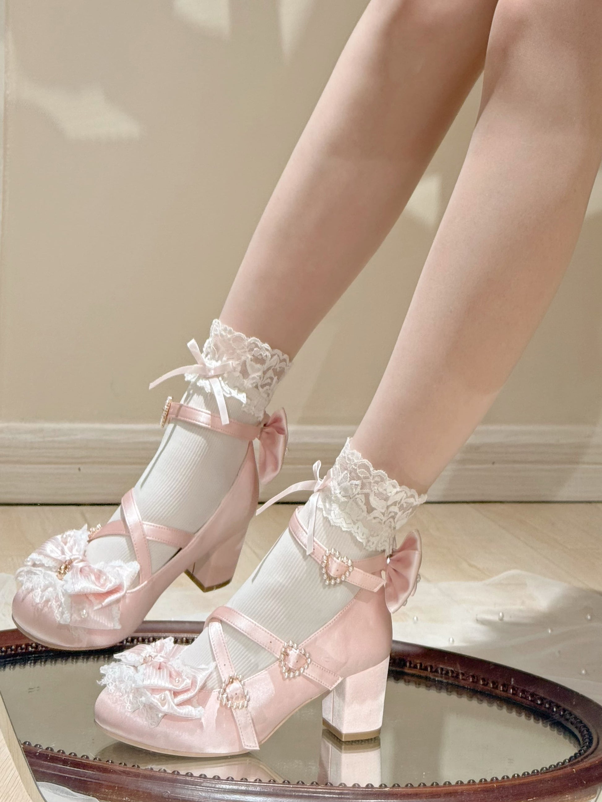 Satin Lace Flower Lolita Shoes