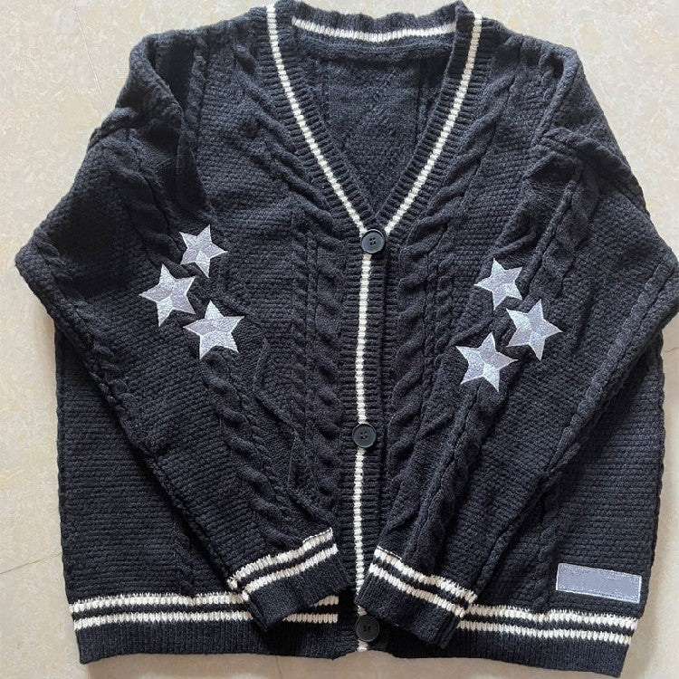 Preppy Y2K Stars Loose Knit Cardigan