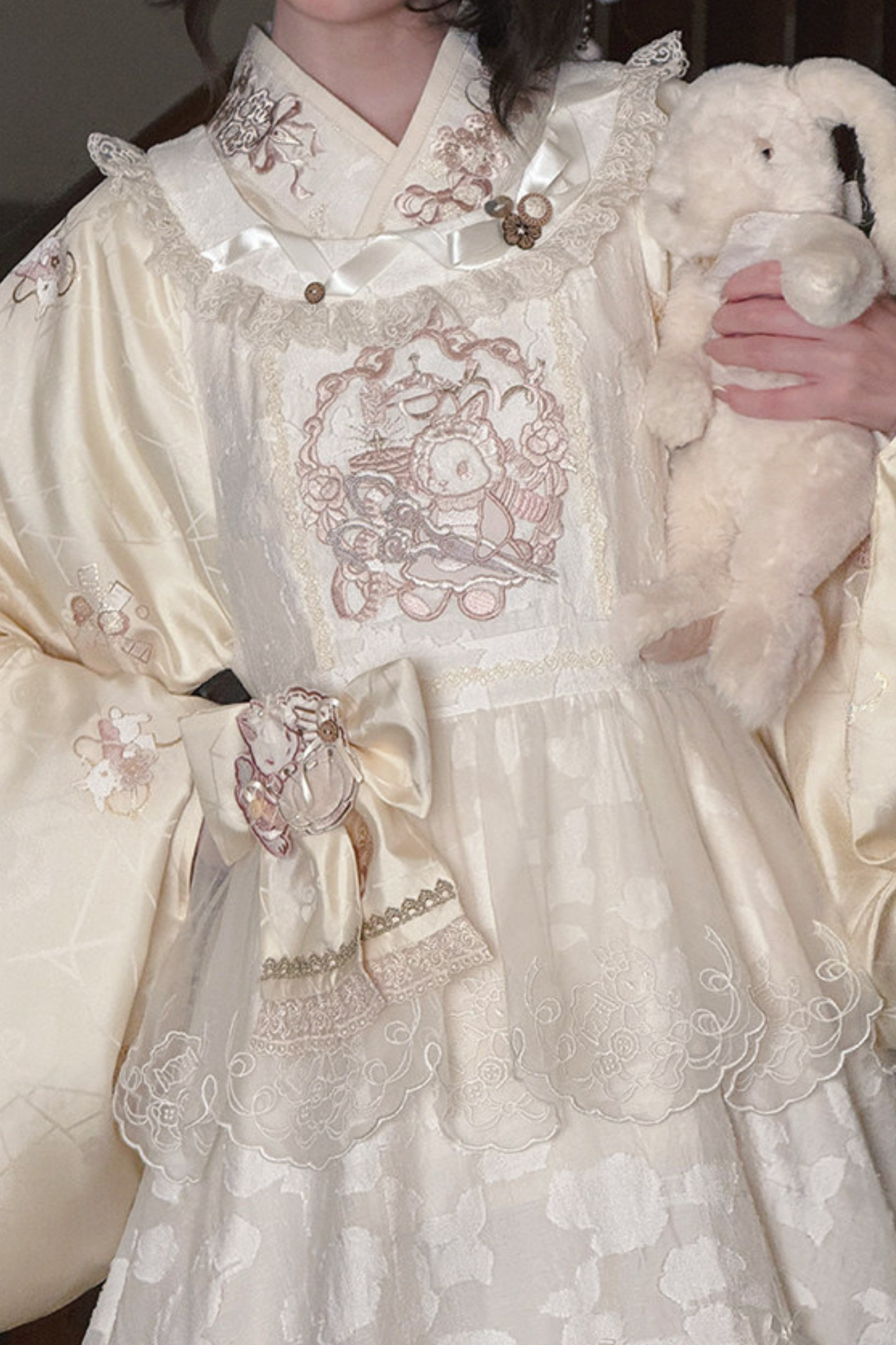 Chinese Pastel Top + Apron + Bow + Necklace + Brooch + Hair Accessories