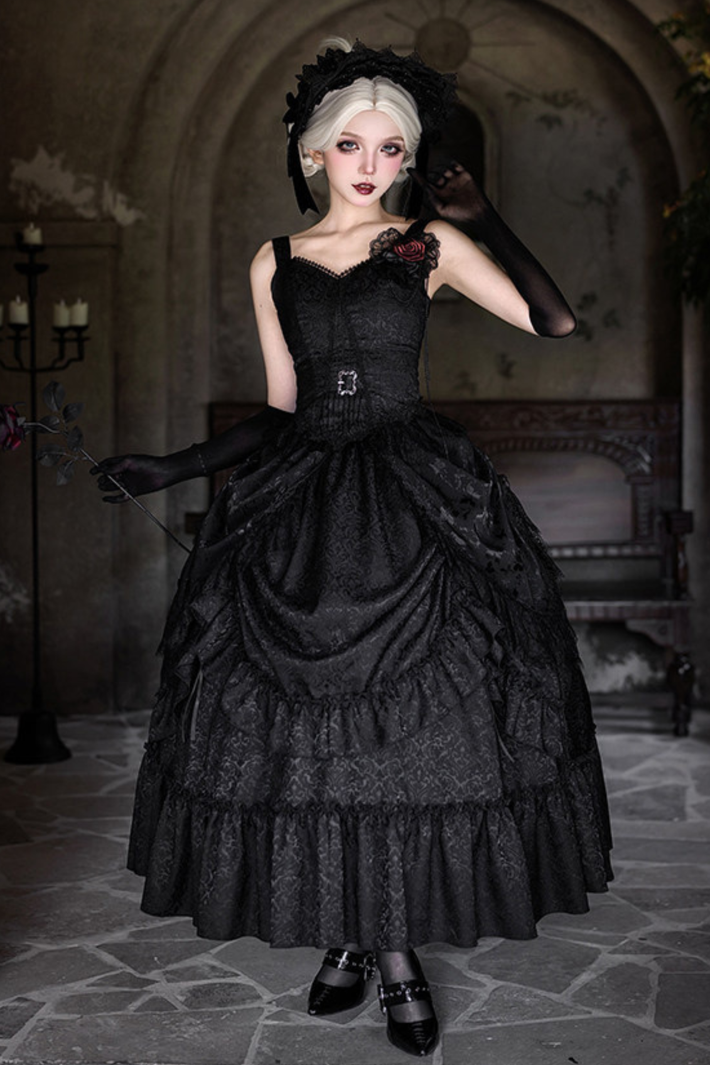 Gothic Corset Tops + Short Coat + Horse + Curtain + Skirt + Flower + Bonnet