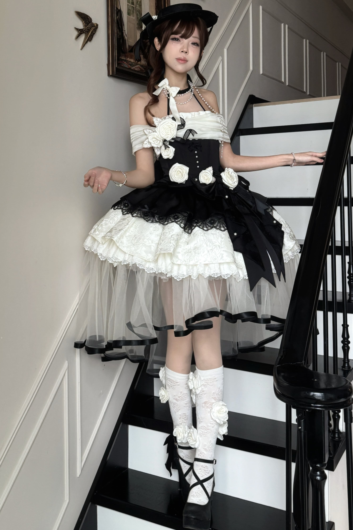 Night Venus Lolita Halterneck Top + Flare Skirt + Tight Skirt + Overlay Skirt + Hat + Tail