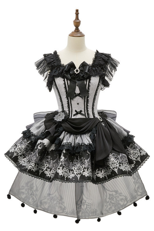 【Reservation Deadline February 28】Dark Silver Lace Lolita Dress + BNT + Neck Accessories Dress