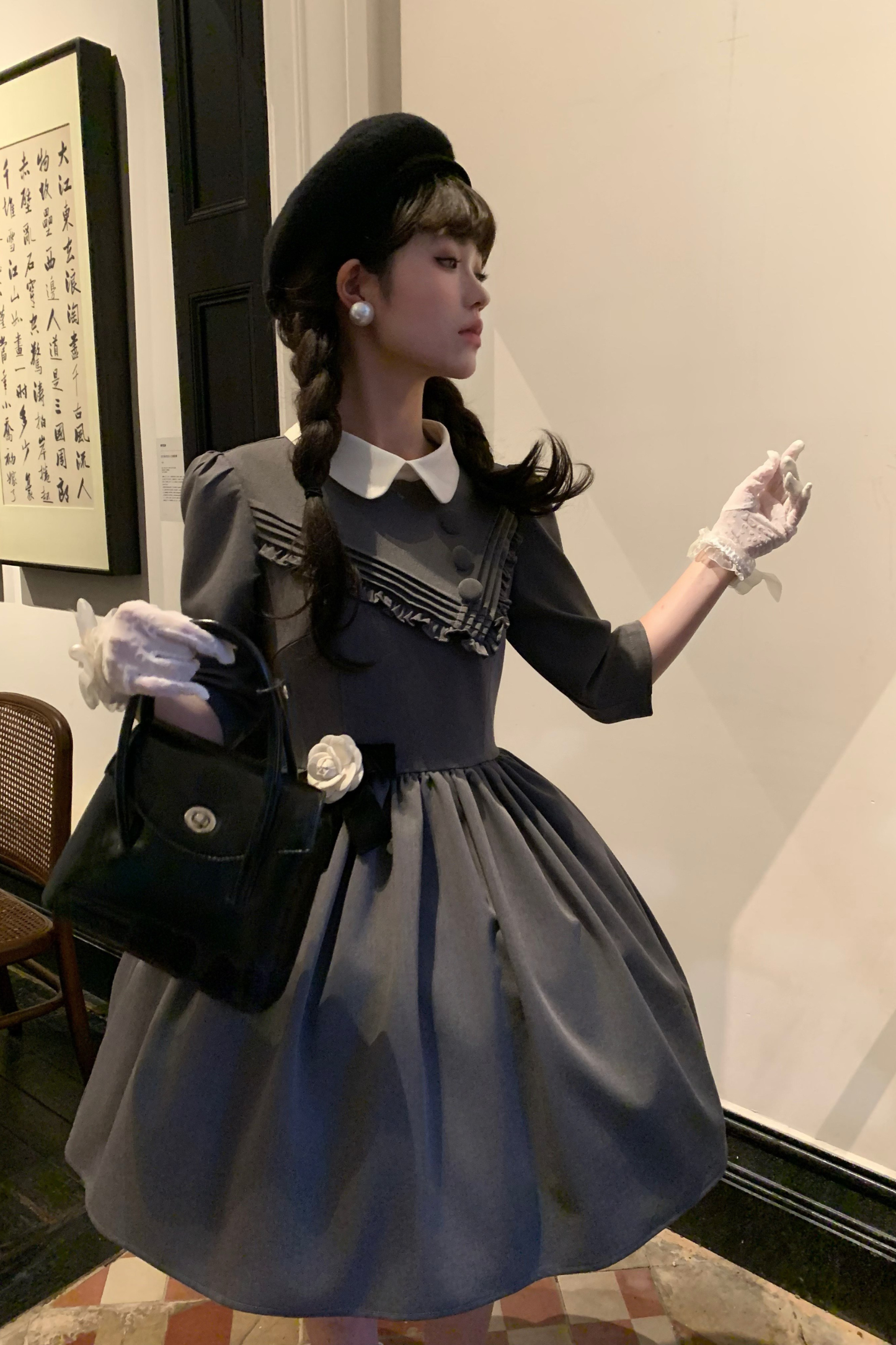 Retro Preppy Mid-Sleeve Lolita Dress