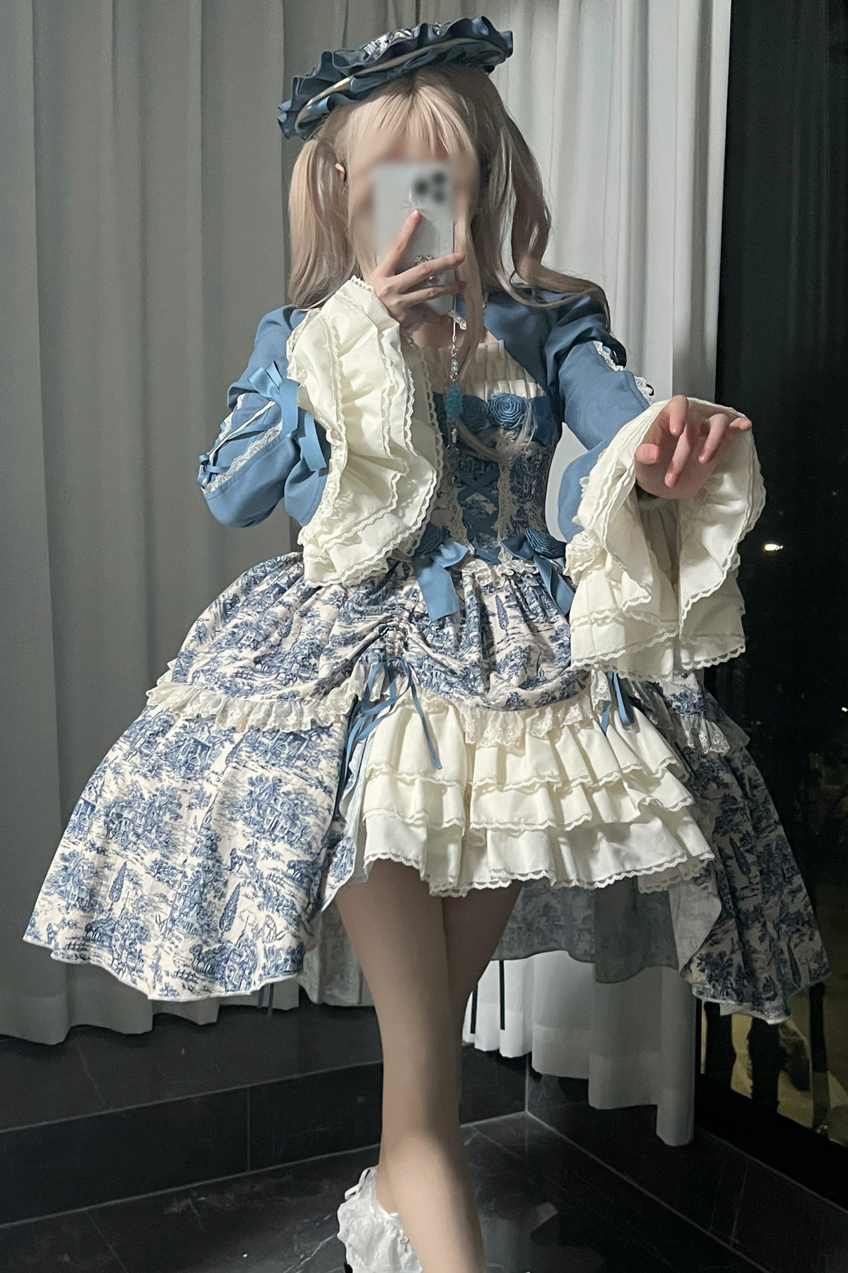 [Pre-order] Elegant Asian Lolita Jumper Skirt + Top + Flat Cap