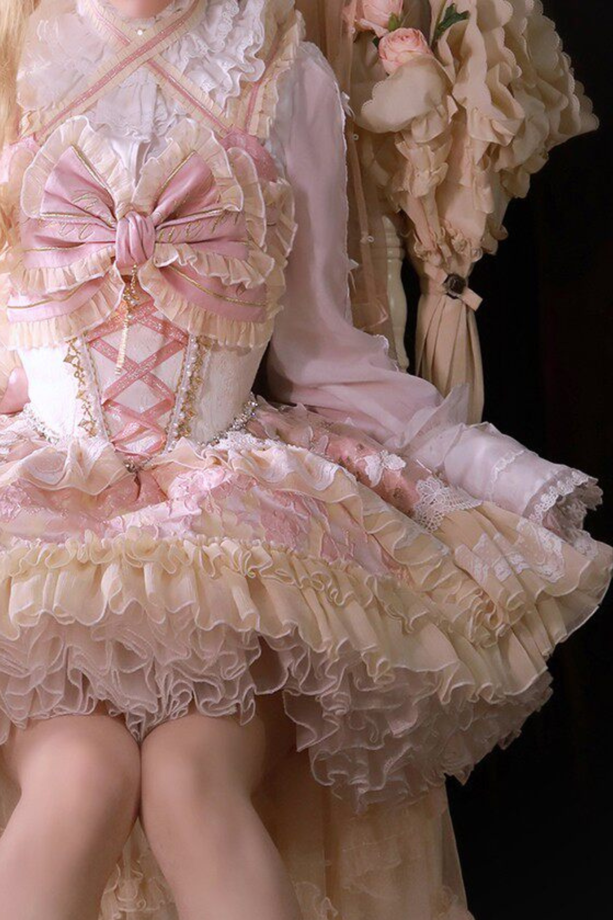 Sweet Baroque Lolita Dress + Veil + Ribbon + Headband + Tail + Sleeves