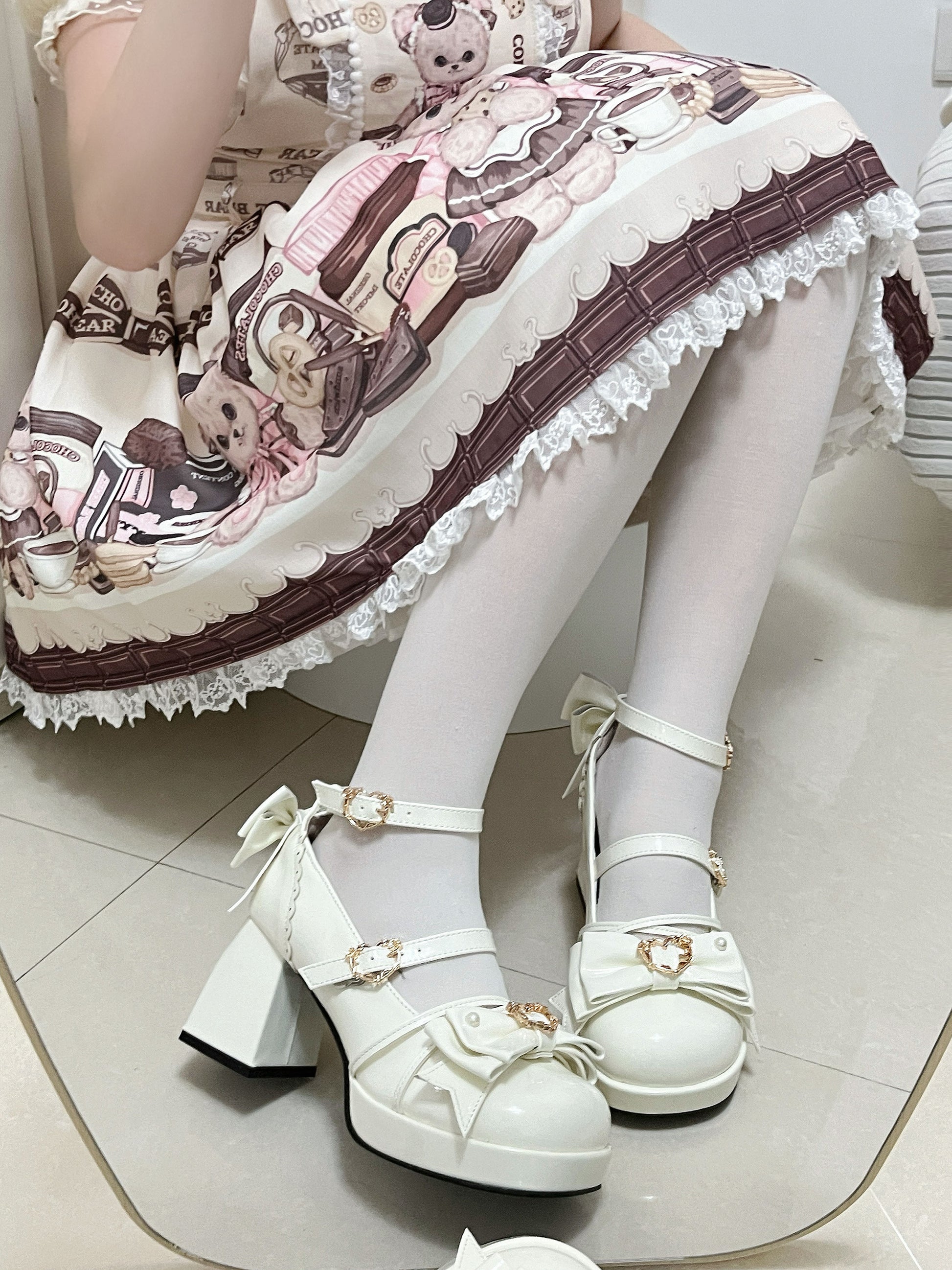 Chanson Cream Bows Lolita Shoes