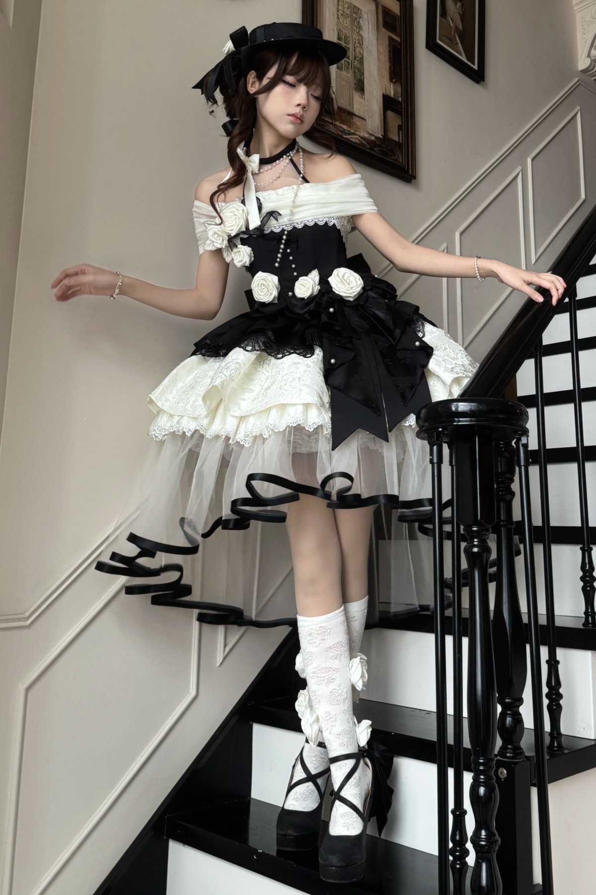 Night Venus Lolita Halterneck Top + Flare Skirt + Tight Skirt + Overlay Skirt + Hat + Tail
