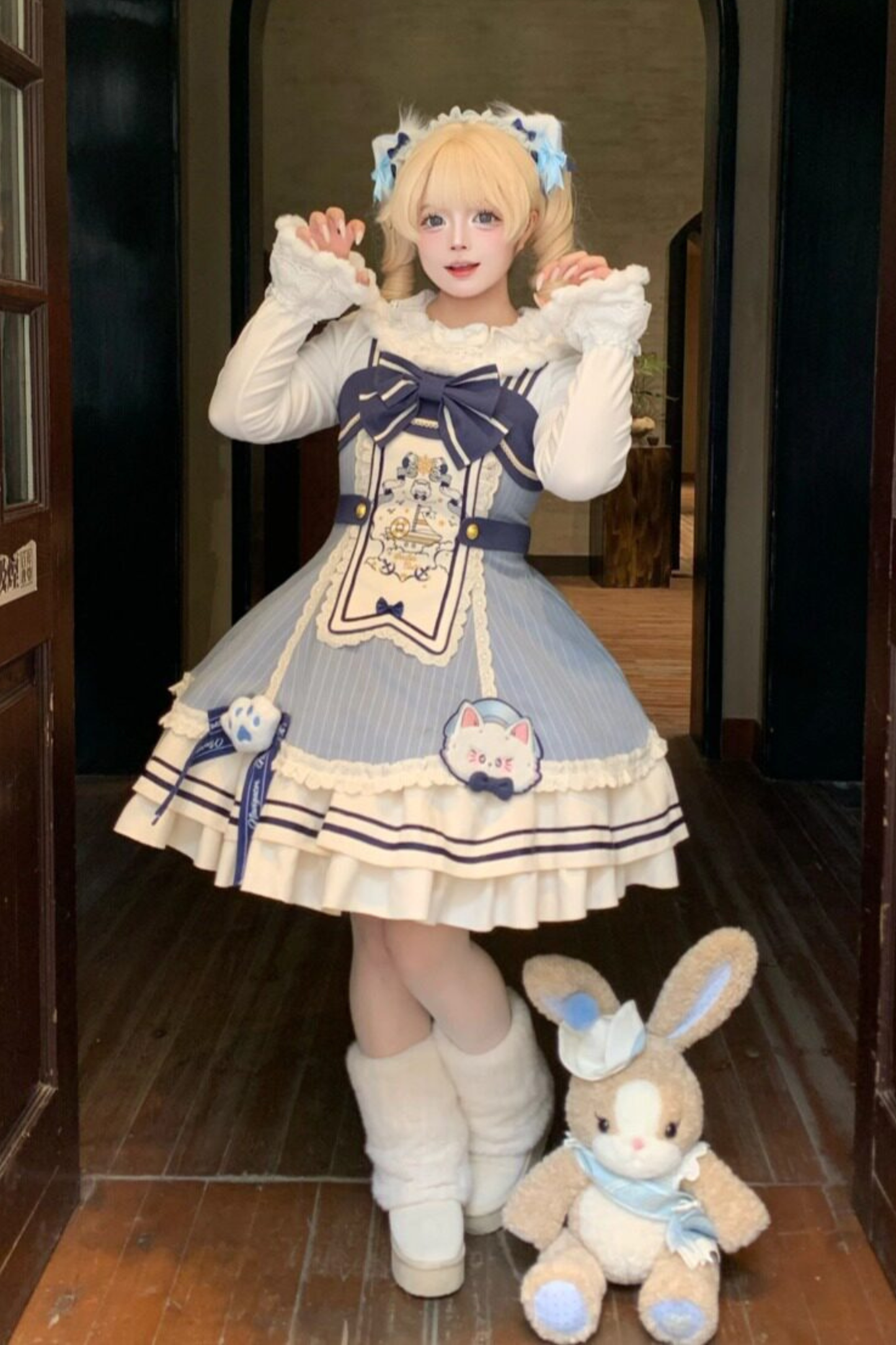 Candy Sailor Jacket + Jumper Skirt + Cat Hat + Headband