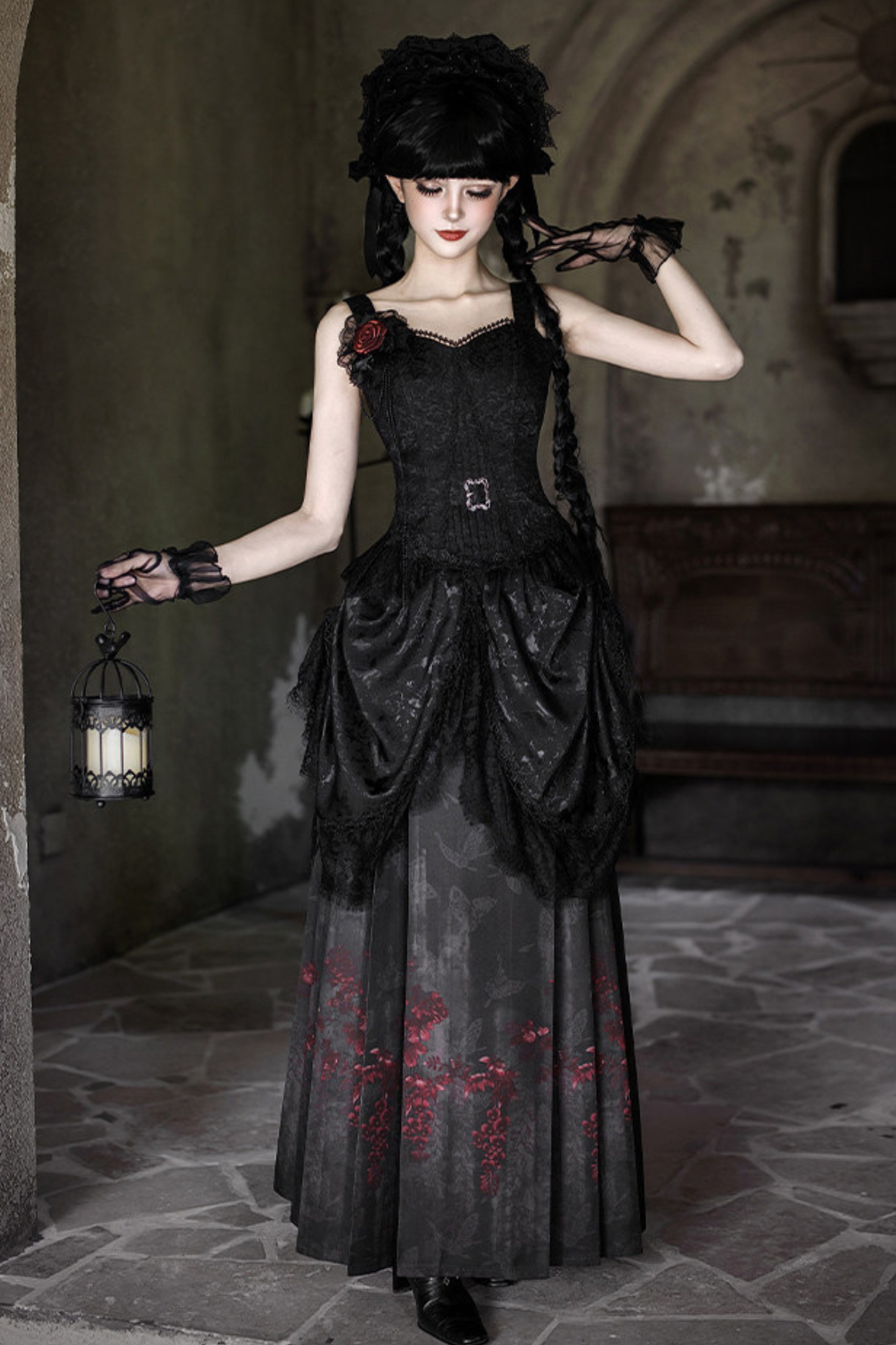 Gothic Corset Tops + Short Coat + Horse + Curtain + Skirt + Flower + Bonnet