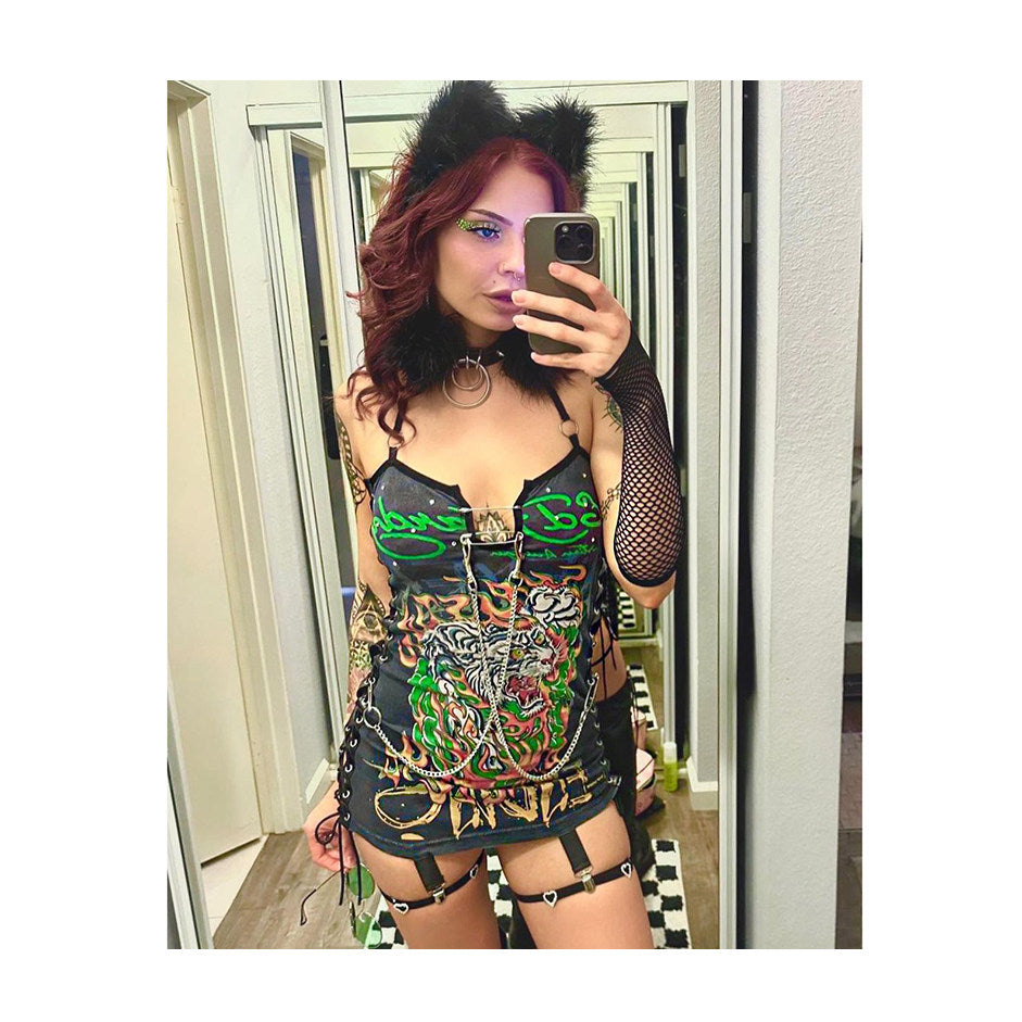 Y2K Skull Letter Halter Tie-Up Dress
