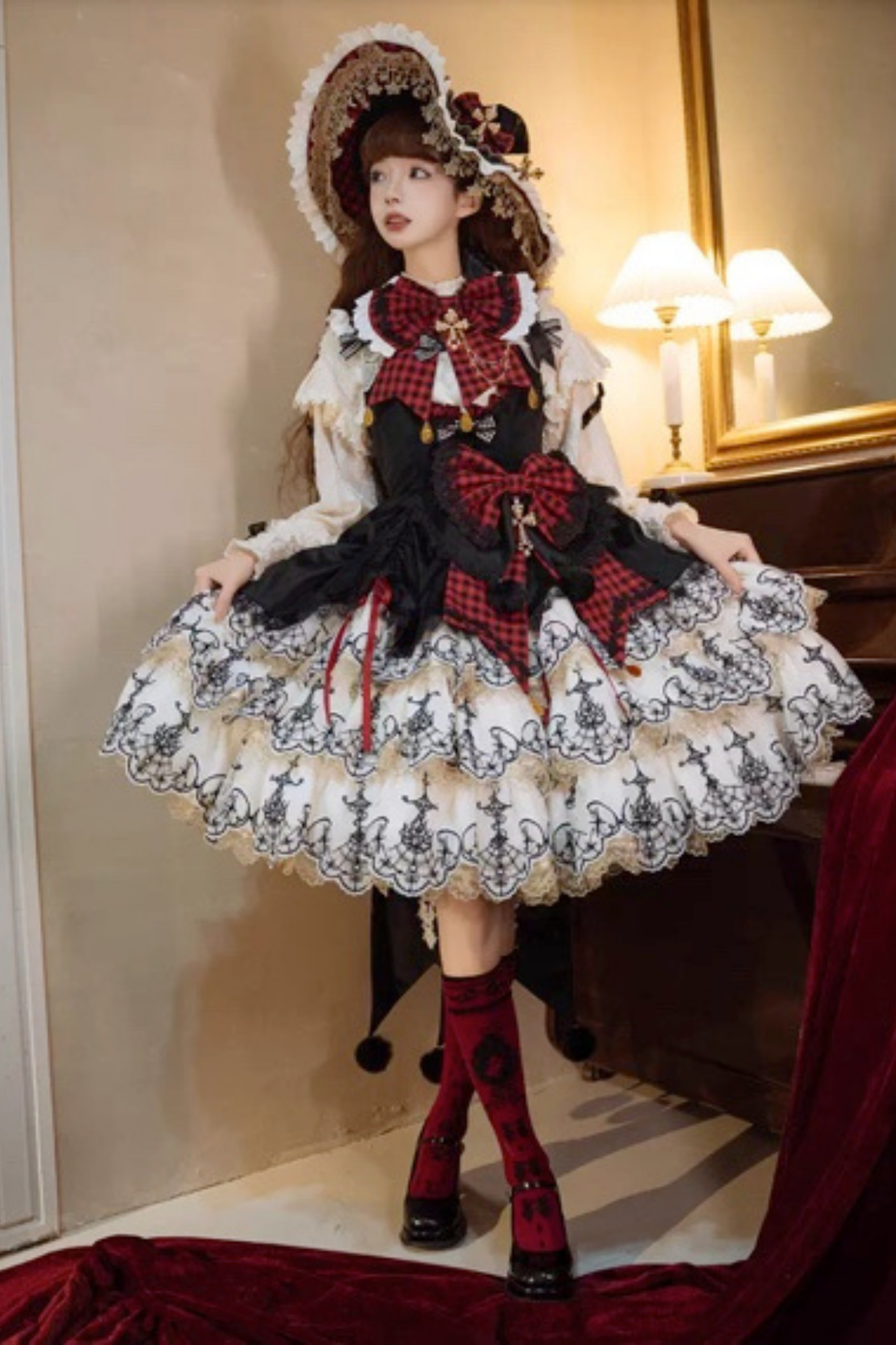 [Pre-order] Element Lolita Jumper Skirt + Inner Top + Cape + Big Ribbon + Hat