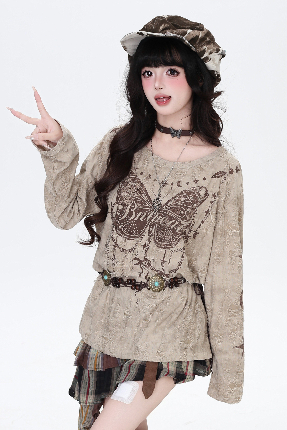 Butterfly Print Ripped Cover-Up Top