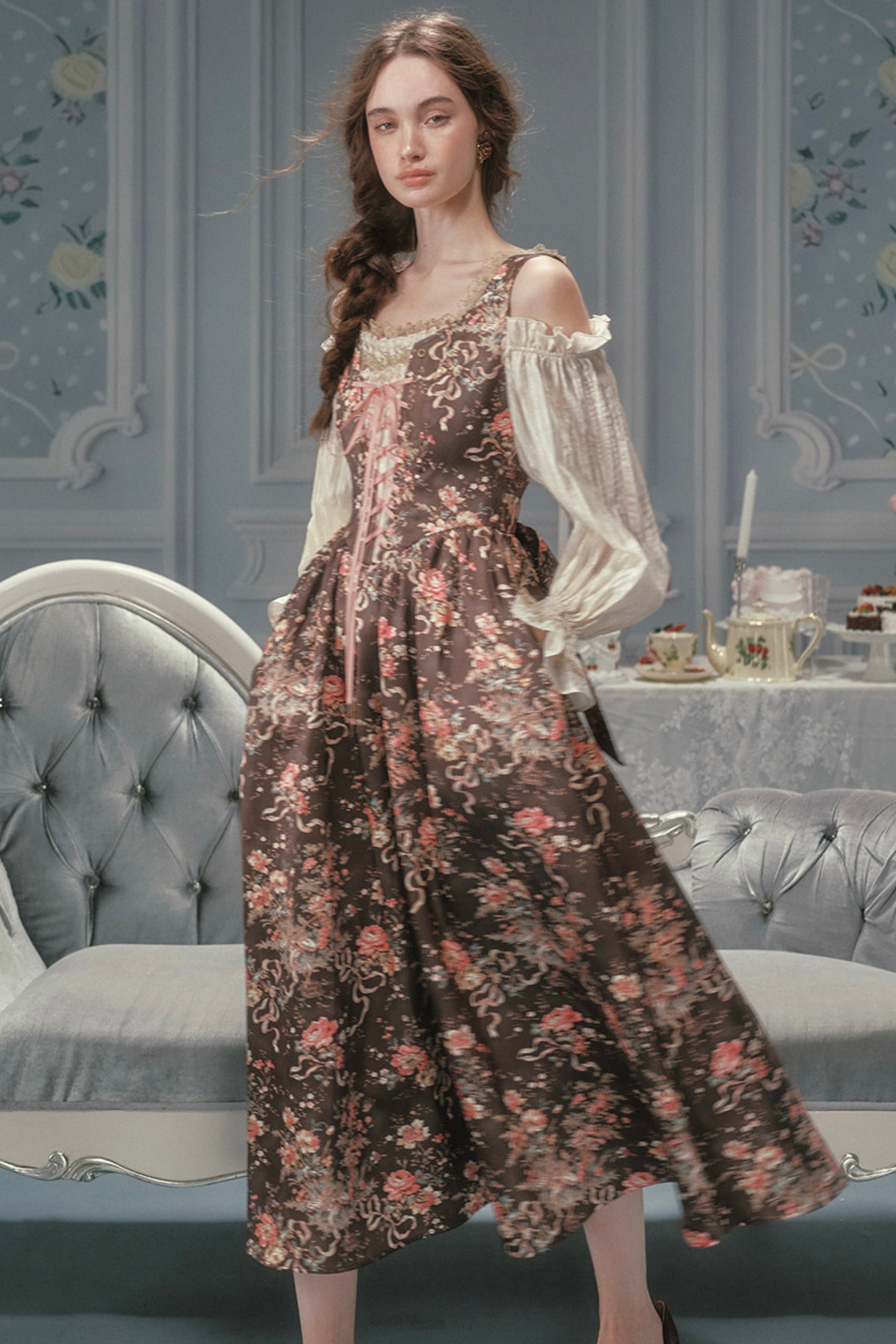 French Vintage Floral Art Dress