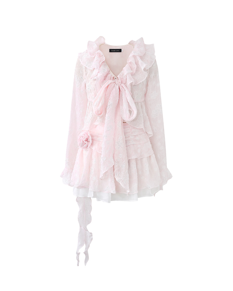 Ballet Light Pink Ruffle Rrose Skirt Coord Set