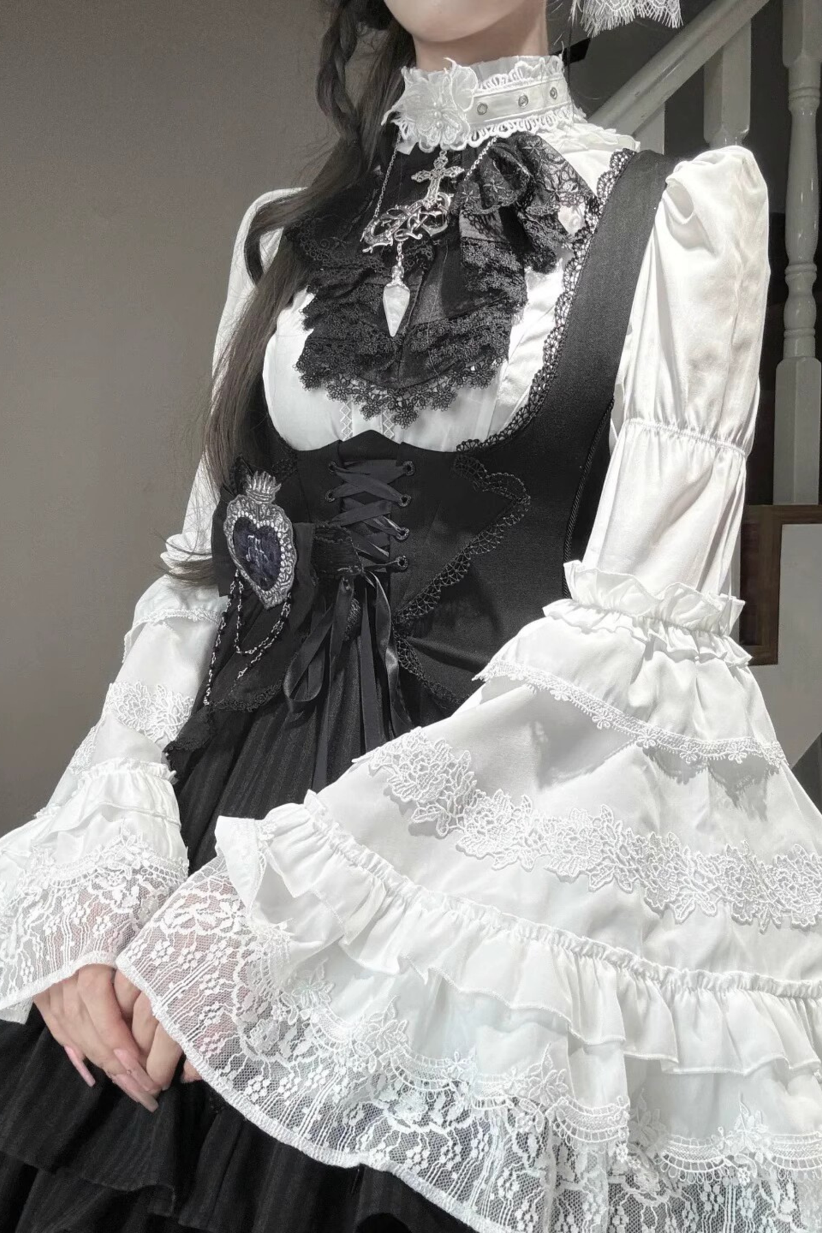Gothic Lace Trumpet Sleeve Blouse