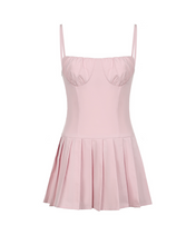 Load image into Gallery viewer, Dreamy Square Neck Light Pink Suspender Coquette Dress
