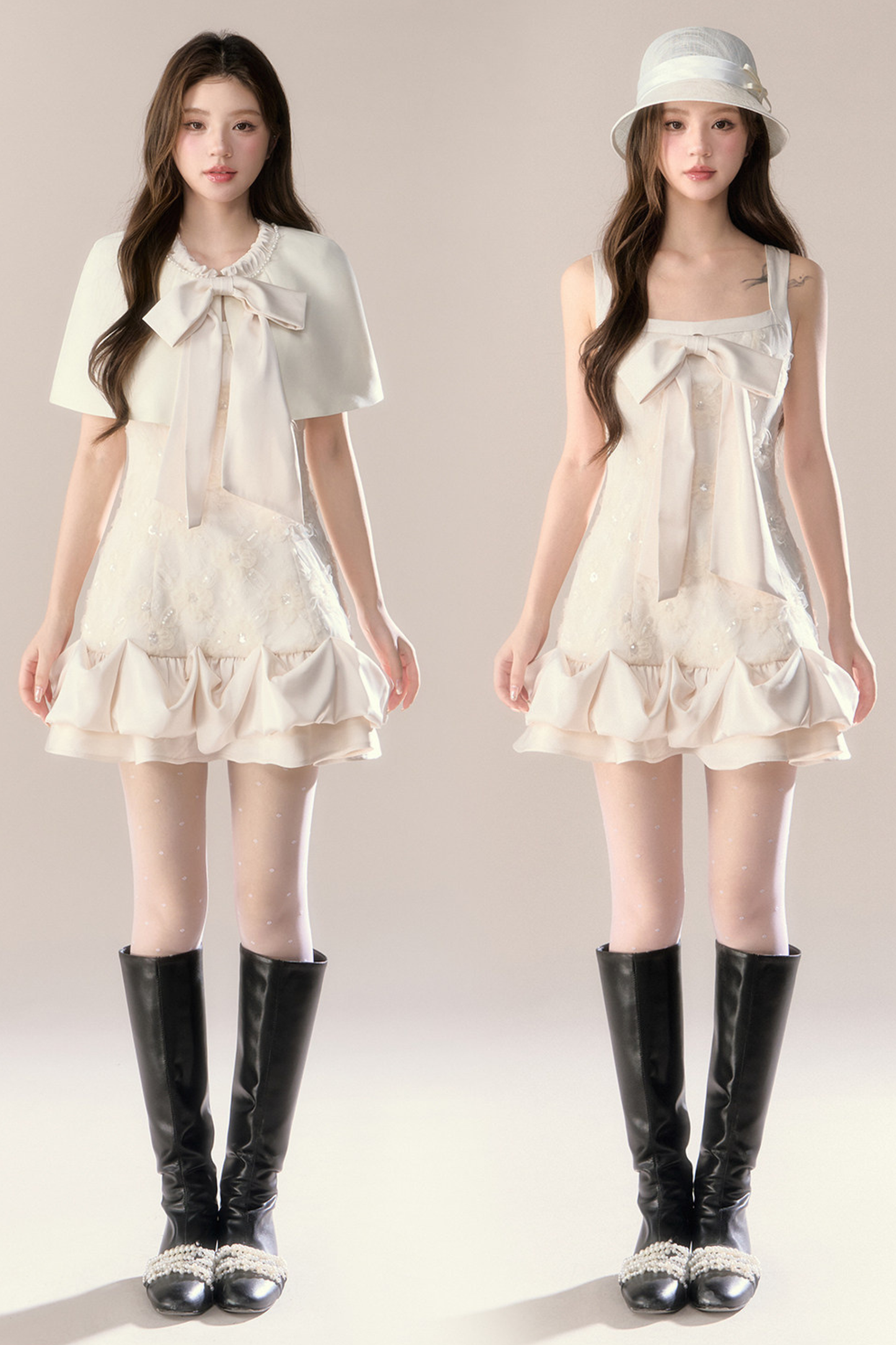 Frill Girly Pure Sleeveless Dress + Ribbon Cape