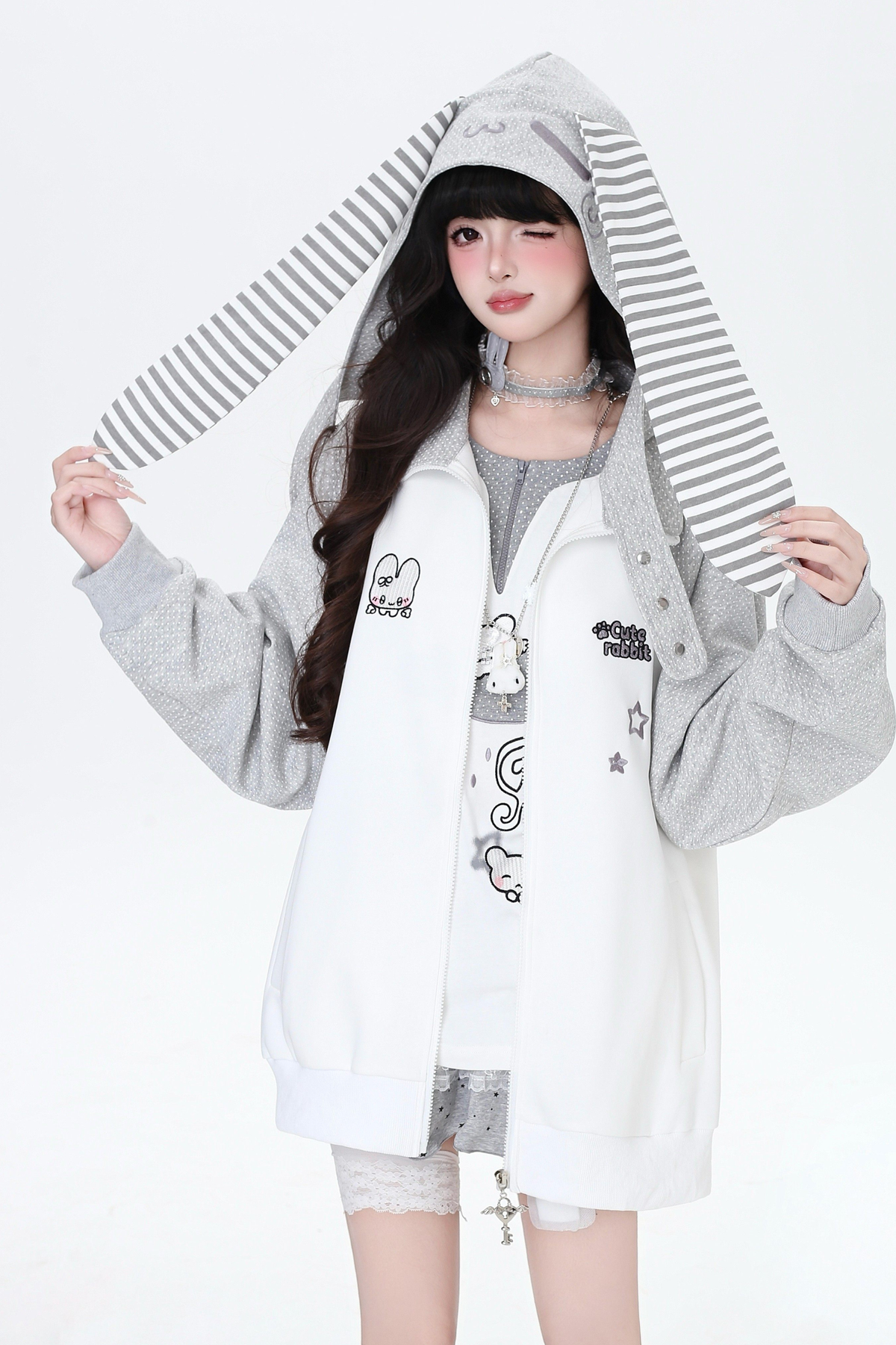 Dark Rabbit Ear Hooded Jacket
