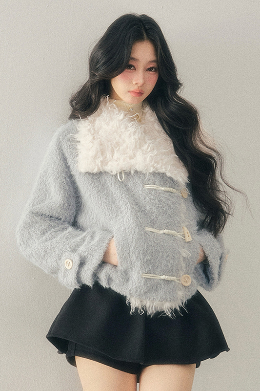 Horn Button Fur Sweet Coat