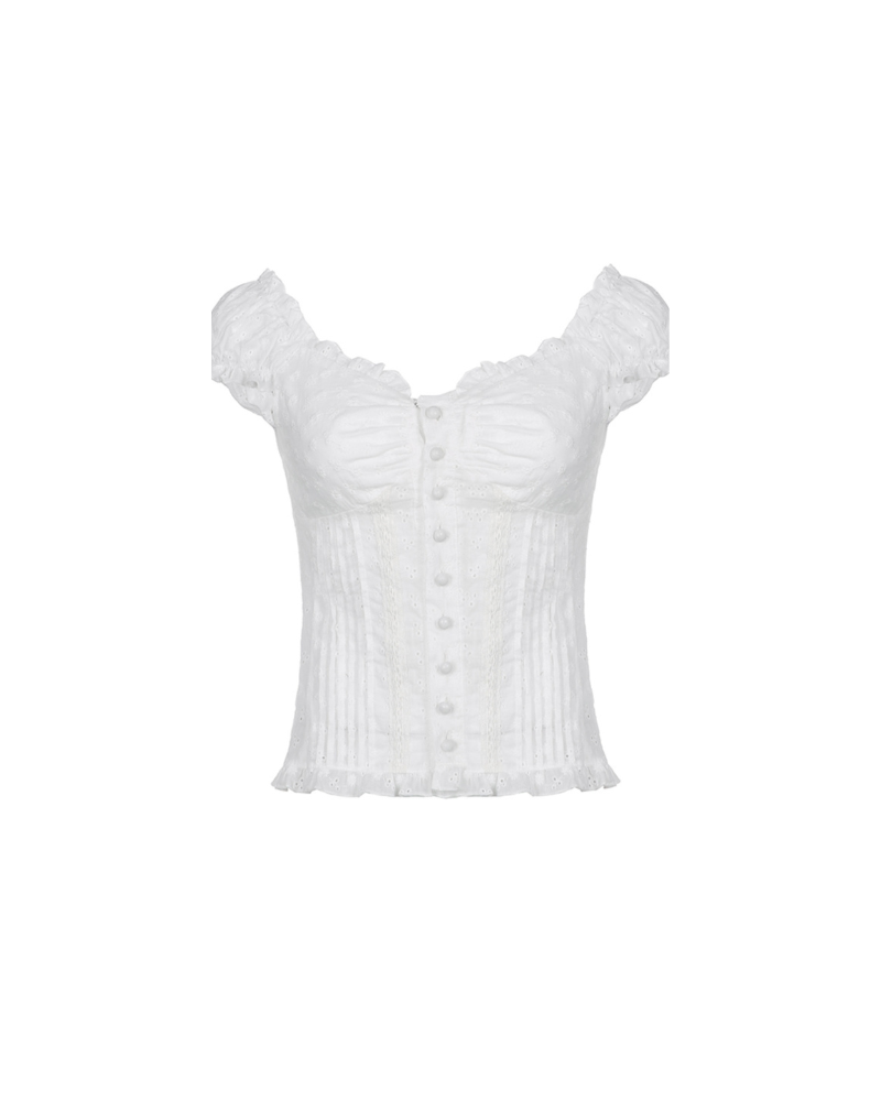 French Jacquard Puff-sleeve Coquette Shirts