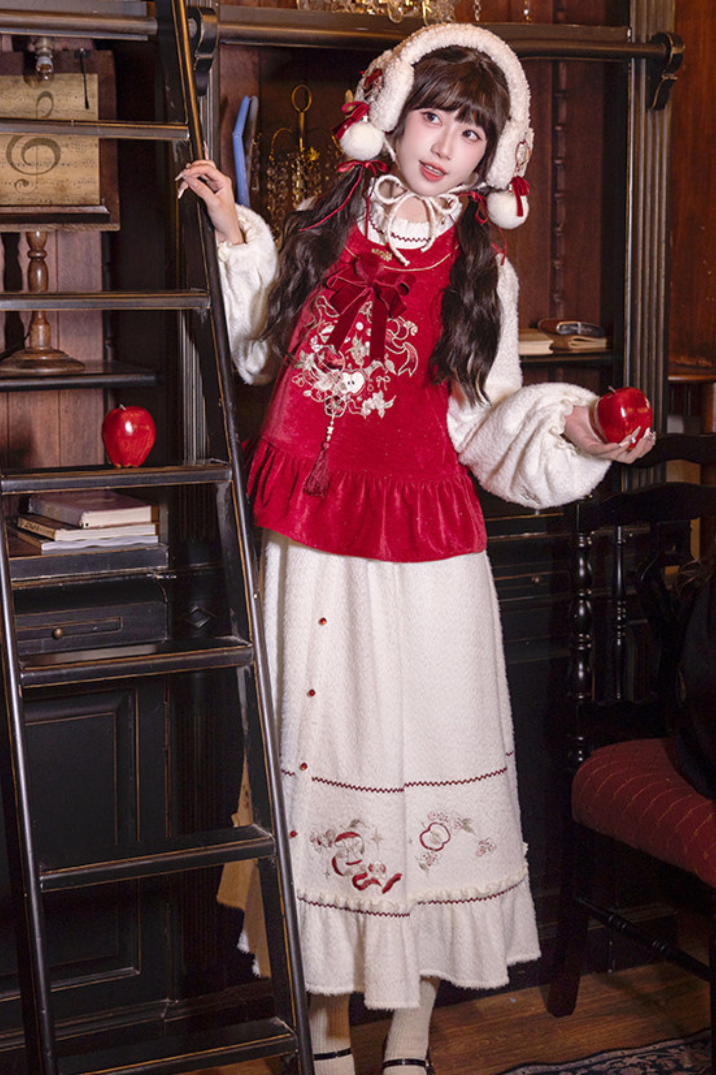 Chinese Dark Red Vest + Dress + Ear Cuffs