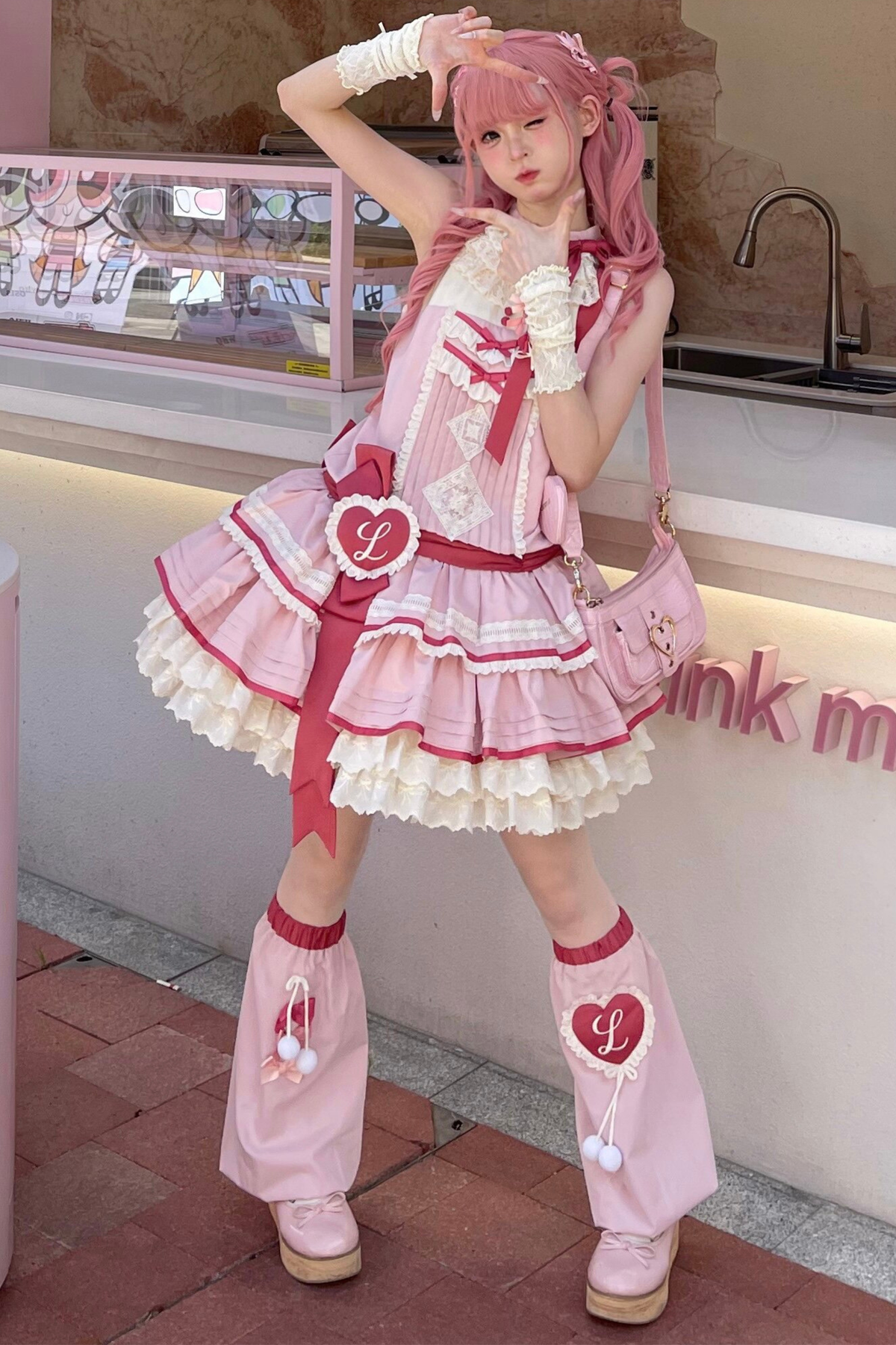 Scarlet Heartbeat Sleeveless Dress + Sleeves + Headband + Leg Warmers