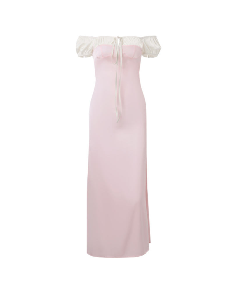 French Retro Pleated Puff Maxi Coquette Dress