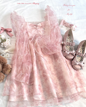 Load image into Gallery viewer, Tulle Romantic Smudged Lace-up Bow Coquette Dress
