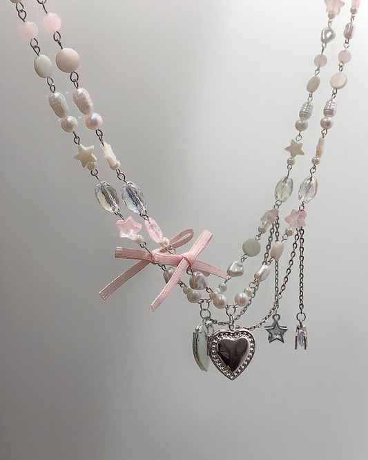 Bow Heart Necklace With Small Photo Album