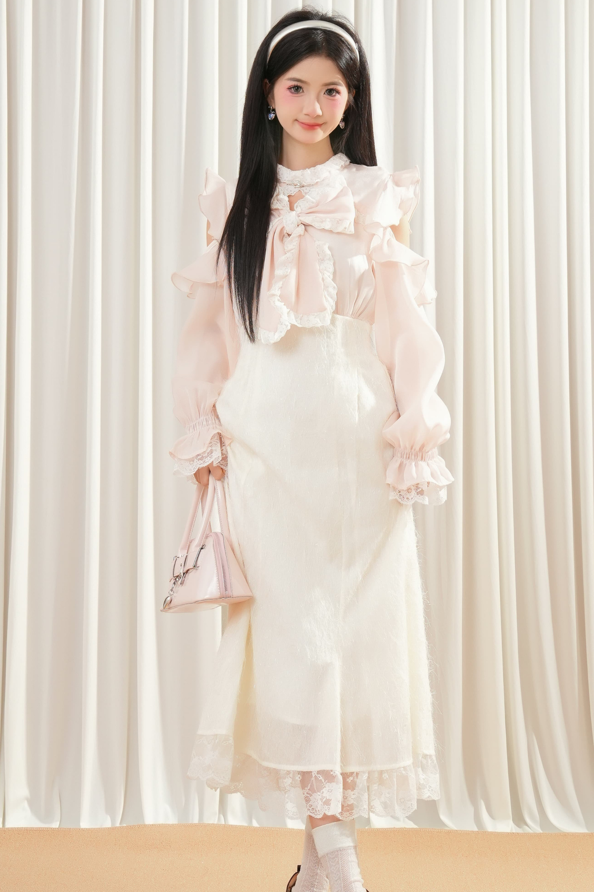 Beige Off-Shoulder Ruffle Dress