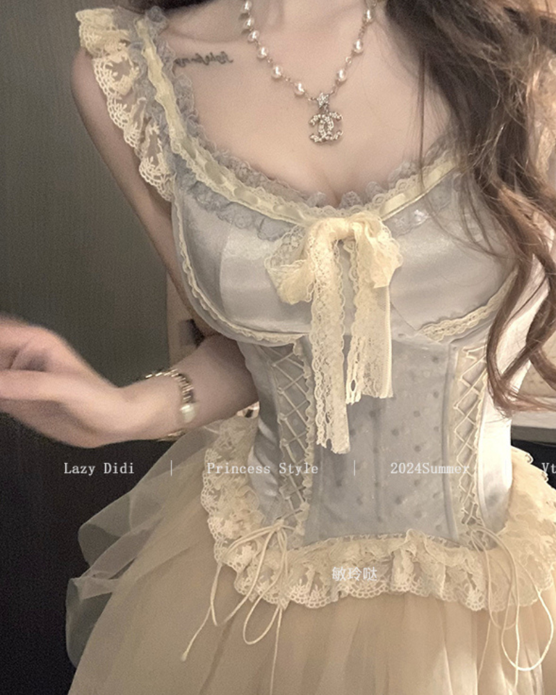 Anna Silver Blue Satin Lace Coord