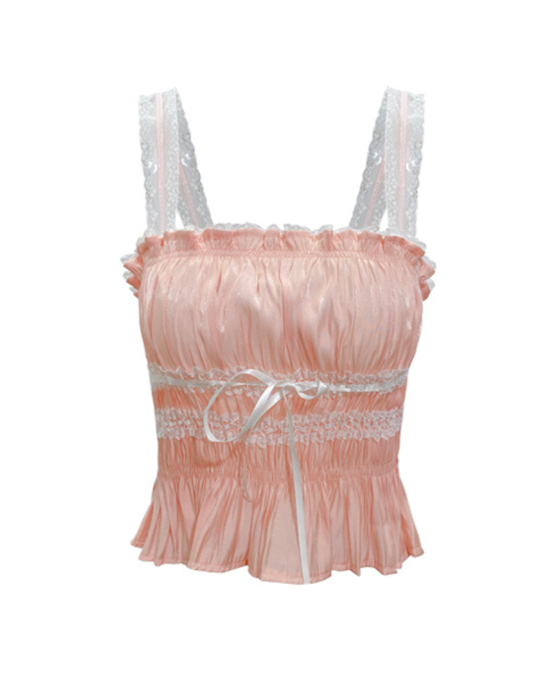 Lace Satin Design Tank Pink Corset Top