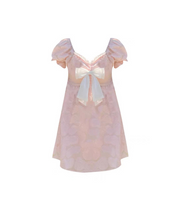 Load image into Gallery viewer, Sweet Pink Bow Princess Puff Sleeves Coquette Dress
